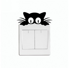 Cat Head Light Switch Sticker Funny Cartoon Animal Vinyl Wall Stickers For Kids